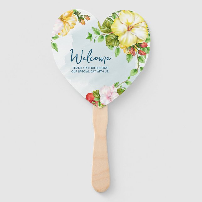 Hibiskus Tropical Floral Wedding Hand Fan Fächer (Rückseite)