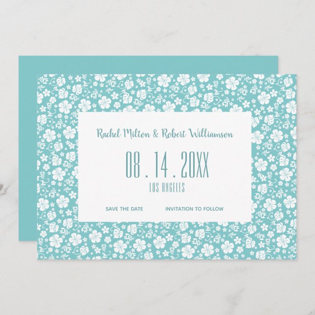 Hibiskus Tropical Turquoise Wedding Save The Date (Vorne/Hinten)