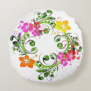 Hibiskus tropische Blume Kranz farbenfrohe hawaiia Rundes Kissen