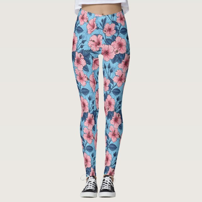 Hibiskus Tropisches Blumenmuster Leggings (Vorderseite)