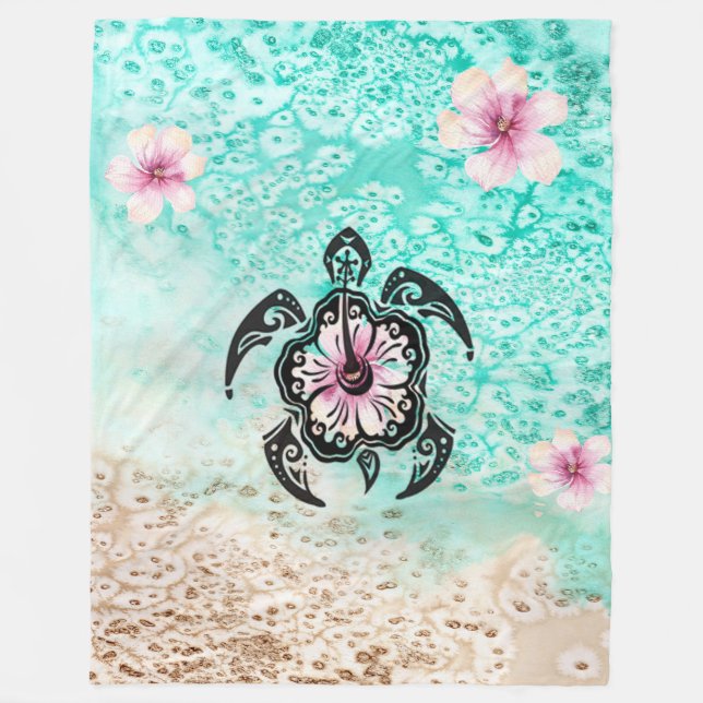 Hibiskus Turtle Fleecedecke (Vorderseite)