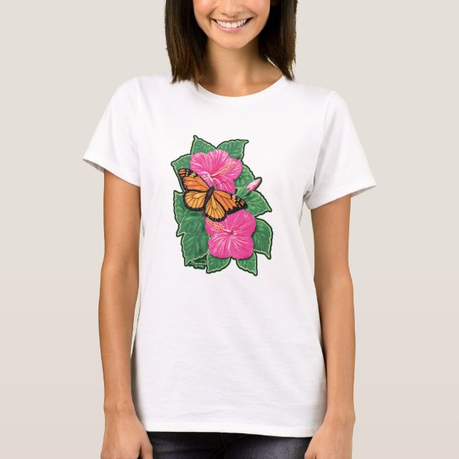 Hibiskus u. Schmetterling T-Shirt (Vorderseite)