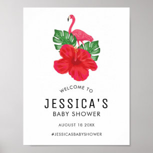 Hibiskus und Flamingo Babydusche Begrüßungspposter Poster