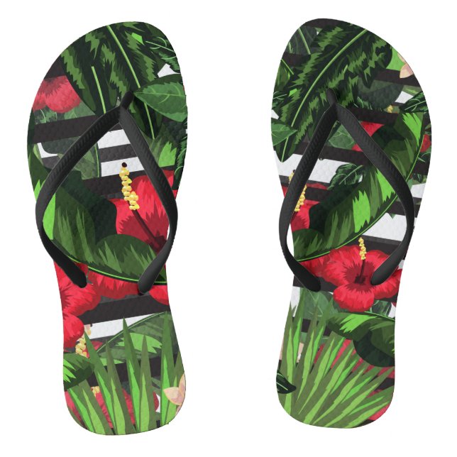Hibiskus und Palmen Flip Flops (Fußbett)