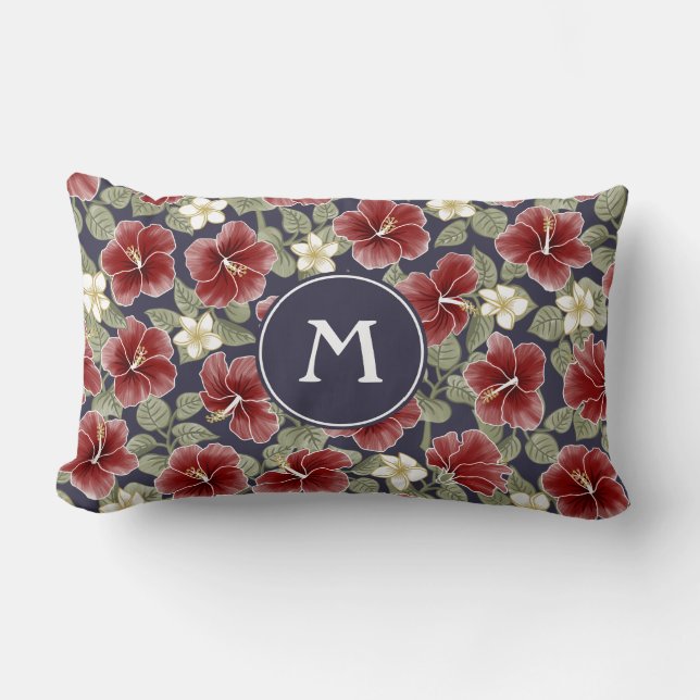 Hibiskus und Plumeria - Maroon Lendenkissen (Vorderseite)