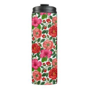 Hibiskus- und Rosen-Botanikmuster Thermosbecher