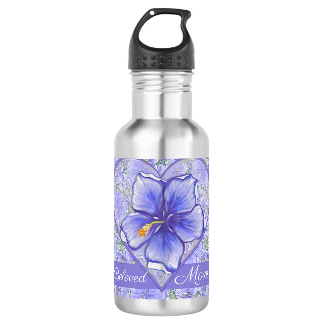Hibiskus und Spitze BLAU Edelstahlflasche (Vorderseite)