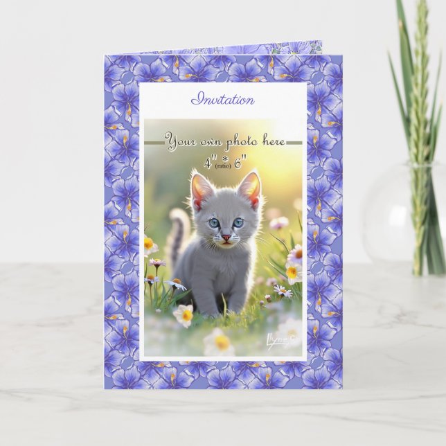 Hibiskus und Spitze BLAU Einladung (Vorderseite)