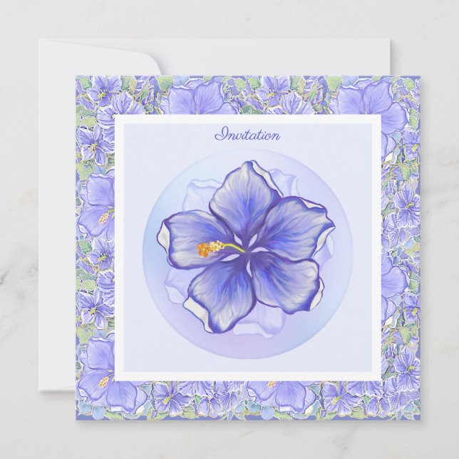 Hibiskus und Spitze BLAU Einladung (Vorderseite)