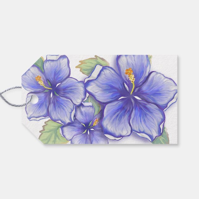 Hibiskus und Spitze BLAU Geschenkanhänger (Rückseite Horizontal)