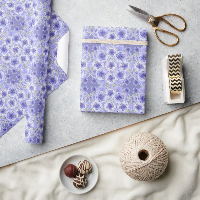Hibiskus und Spitze BLAU Geschenkpapier (Kunsthandwerk)