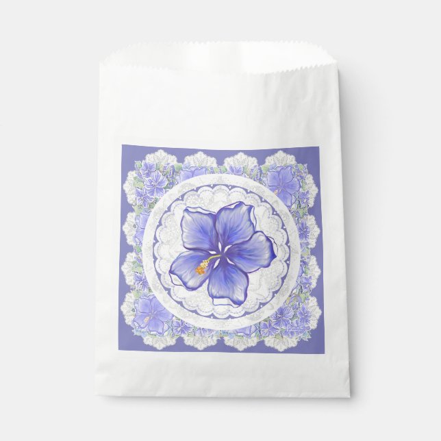 Hibiskus und Spitze BLAU Geschenktütchen (Vorderseite)