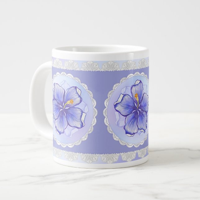 Hibiskus und Spitze BLAU Jumbo-Tasse (Vorderseite Links)