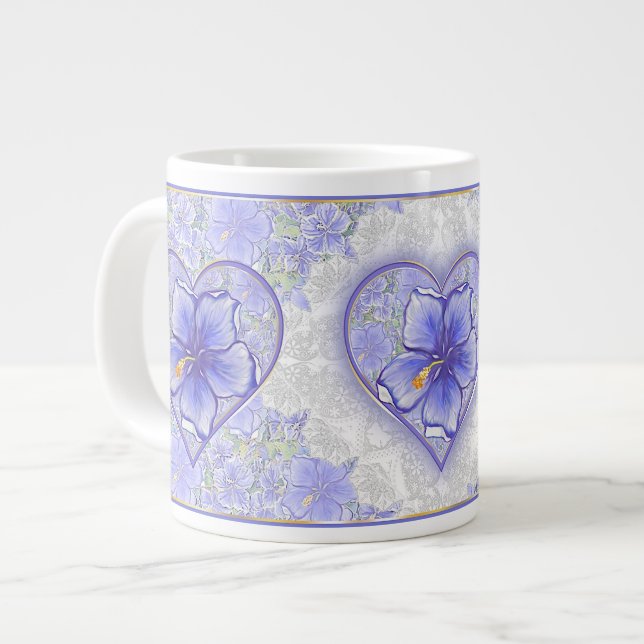 Hibiskus und Spitze BLAU Jumbo-Tasse (Vorderseite Links)