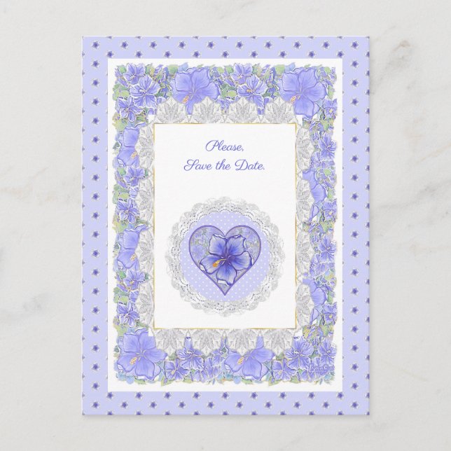 Hibiskus und Spitze BLAU Postkarte (Vorderseite)