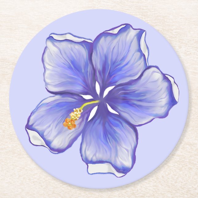 Hibiskus und Spitze BLAU Runder Pappuntersetzer (Vorderseite)