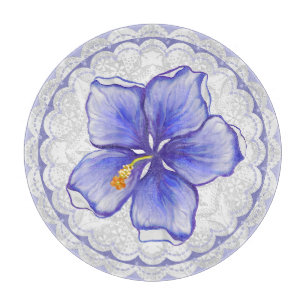 Hibiskus und Spitze BLAU Schneidebrett
