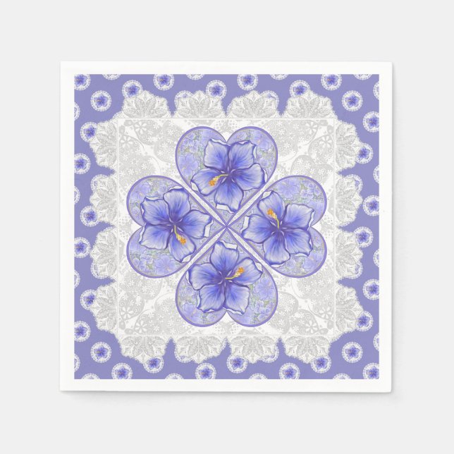 Hibiskus und Spitze BLAU Serviette (Vorderseite)