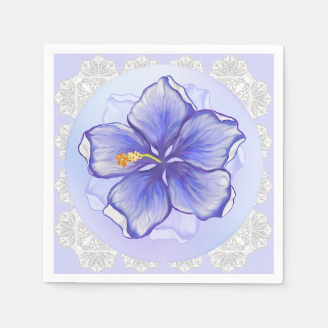 Hibiskus und Spitze BLAU Serviette (Vorderseite)