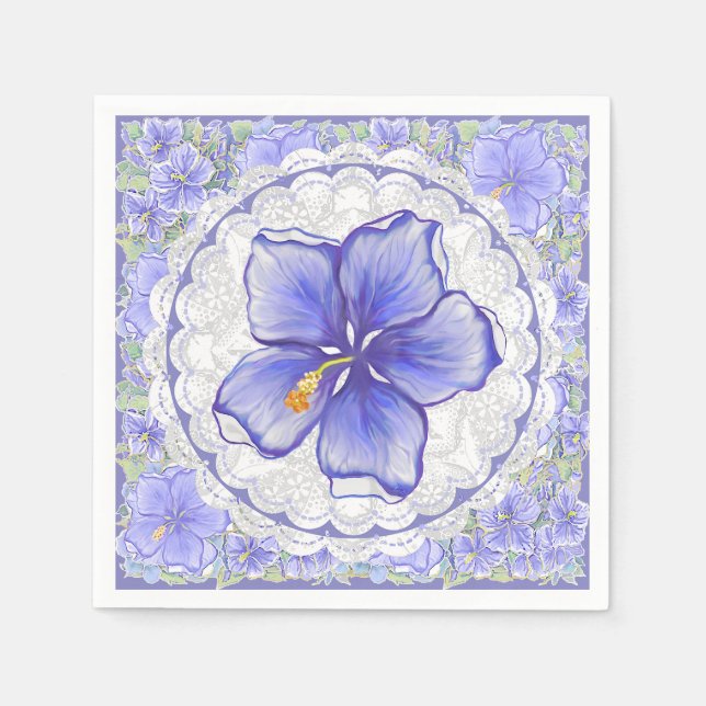 Hibiskus und Spitze BLAU Serviette (Vorderseite)