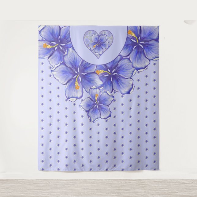 Hibiskus und Spitze BLAU Wandteppich (Vorderseite)