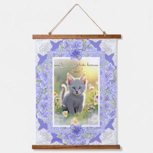 Hibiskus und Spitze BLAU Wandteppich Mit Holzrahmen