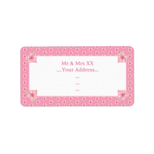 Hibiskus und Spitzen PINK Adressaufkleber