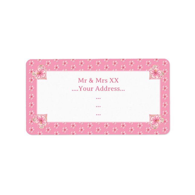 Hibiskus und Spitzen PINK Adressaufkleber (Vorne)