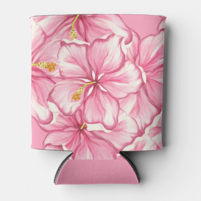 Hibiskus und Spitzen PINK Dosenkühler (Vorderseite)