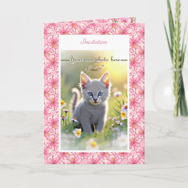 Hibiskus und Spitzen PINK Einladung (Vorderseite)