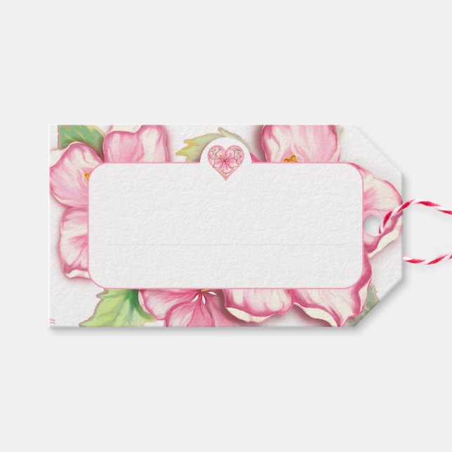 Hibiskus und Spitzen PINK Geschenkanhänger (Vorderseite (Horizontal))