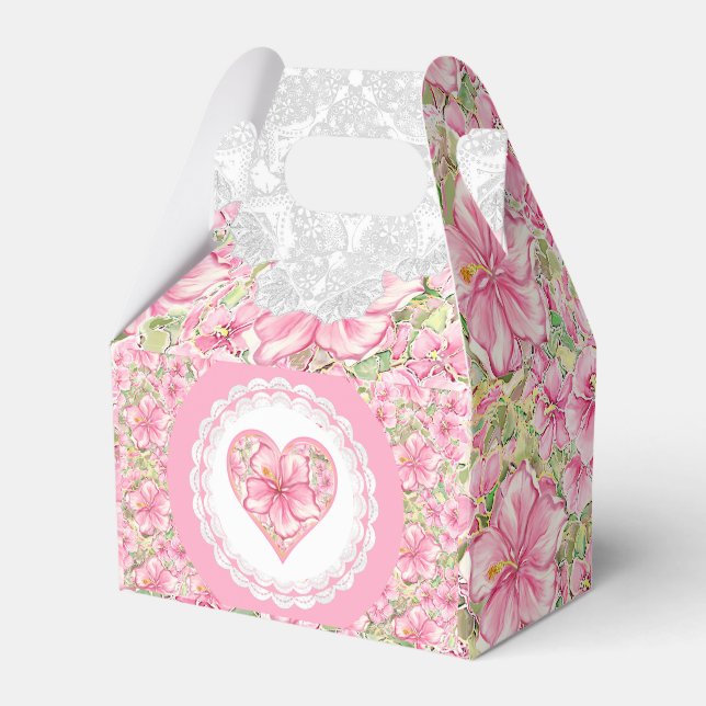 Hibiskus und Spitzen PINK Geschenkschachtel (Vorderseite)