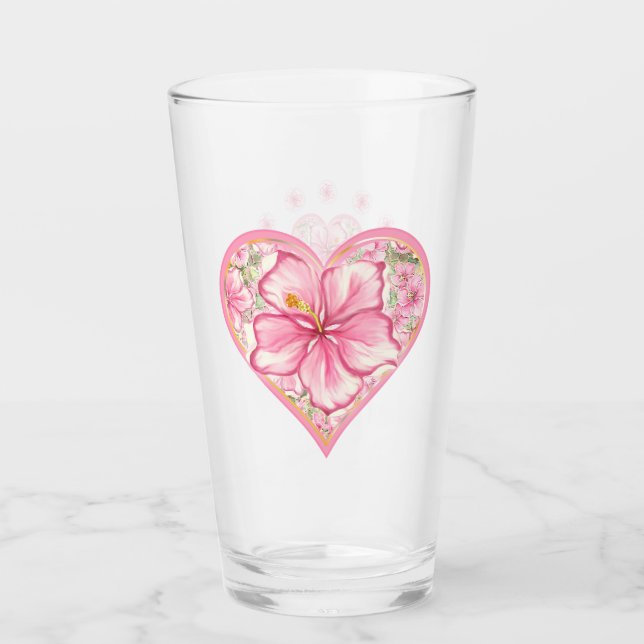 Hibiskus und Spitzen PINK Glas (Vorderseite)