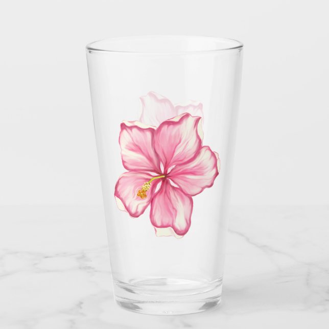 Hibiskus und Spitzen PINK Glas (Vorderseite)