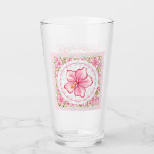 Hibiskus und Spitzen PINK Glas