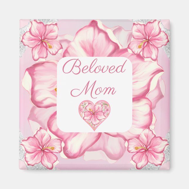 Hibiskus und Spitzen PINK Magnet (Vorne)