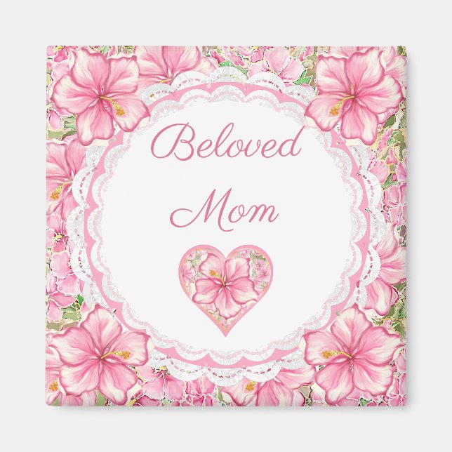 Hibiskus und Spitzen PINK Magnet (Vorne)