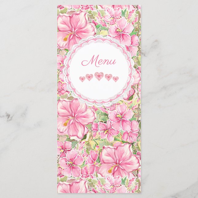 Hibiskus und Spitzen PINK Menükarte (Rückseite)