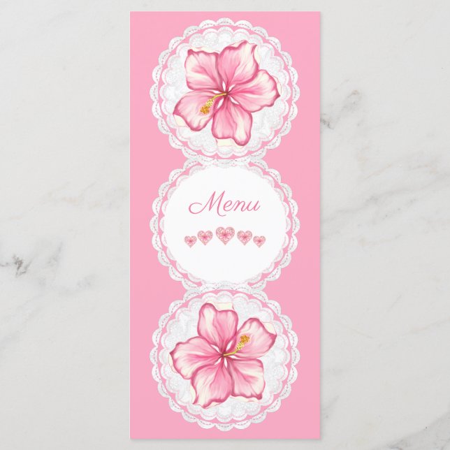 Hibiskus und Spitzen PINK Menükarte (Rückseite)