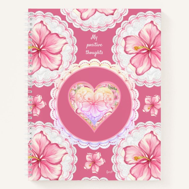 Hibiskus und Spitzen PINK Notizbuch (Vorderseite)
