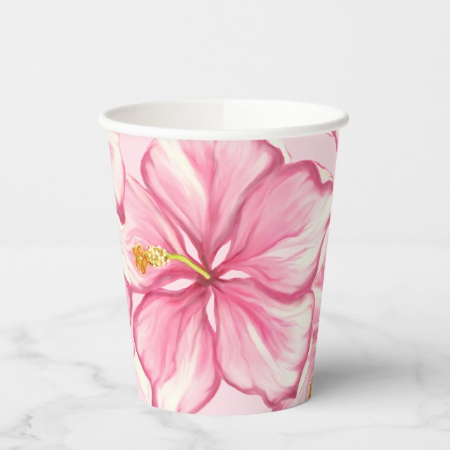 Hibiskus und Spitzen PINK Pappbecher (Links)