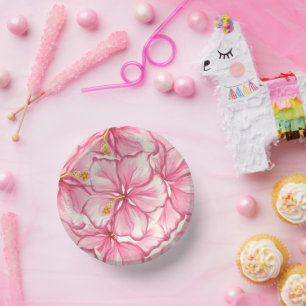 Hibiskus und Spitzen PINK Pappteller