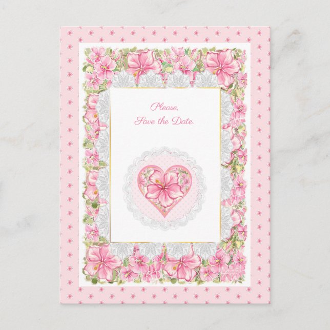 Hibiskus und Spitzen PINK Postkarte (Vorderseite)