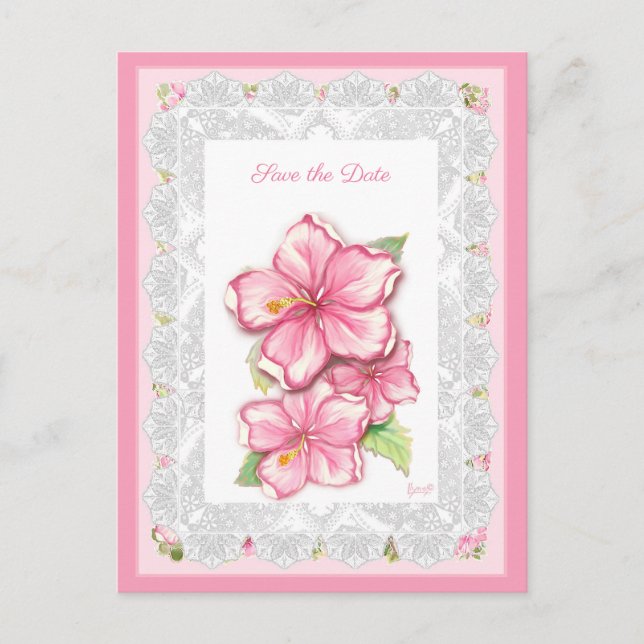 Hibiskus und Spitzen PINK Postkarte (Vorderseite)