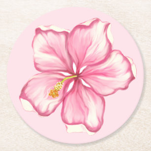 Hibiskus und Spitzen PINK Runder Pappuntersetzer