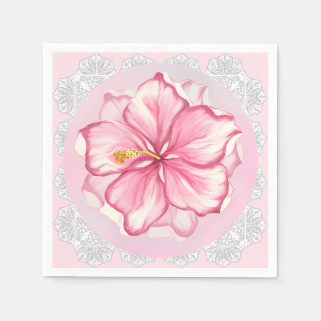 Hibiskus und Spitzen PINK Serviette (Vorderseite)