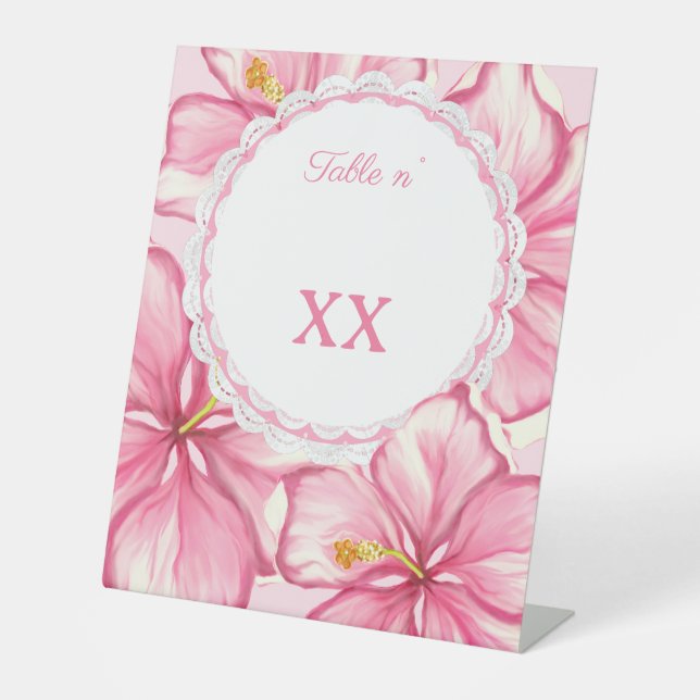 Hibiskus und Spitzen PINK Sockelschild (Vorderseite)