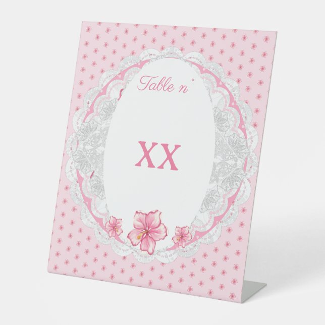 Hibiskus und Spitzen PINK Sockelschild (Vorderseite)