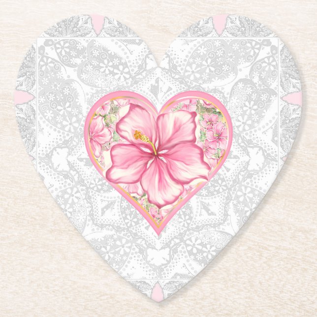 Hibiskus und Spitzen PINK Untersetzer (Vorderseite)