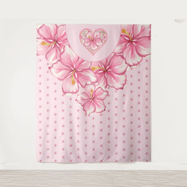 Hibiskus und Spitzen PINK Wandteppich (Vorderseite)